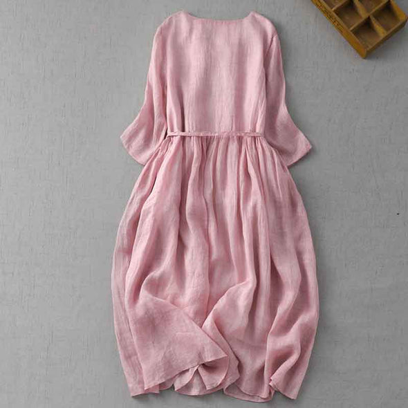 シンプルカジュアル　リボン付き　シャツワンピース　夏コーデ