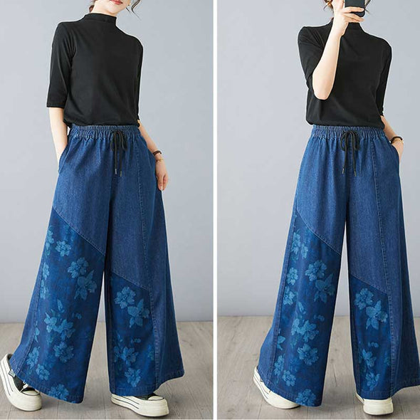 ボタニカル　ワイド風　デニムパンツ