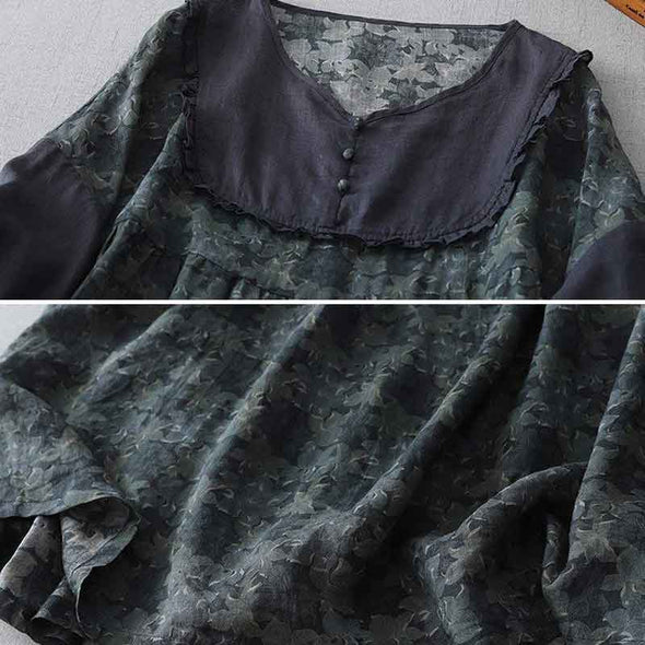 大人かわいい　切り替え　Vネック　楽ちん　ロングワンピース