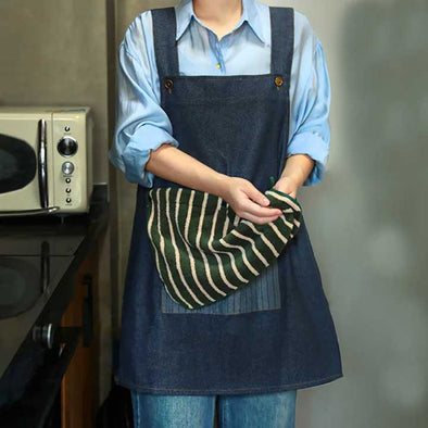 おしゃれエプロン　デニムエプロン　手拭き付き　取り外す可能　かわいい　割烹着　飲食店　家事