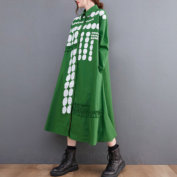 韓国ファッション　オプティカル　ロングシャツワンピース