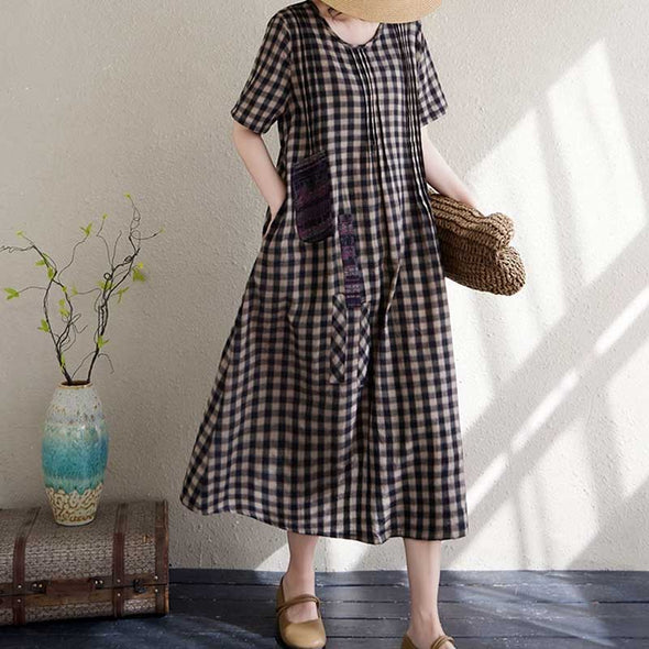 チェック柄　Ａライン　ロングワンピース