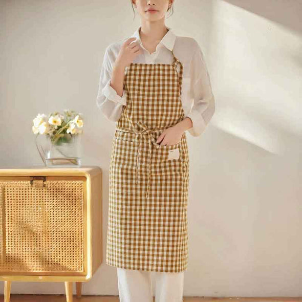 大人かわいい　チェック柄　縞々　便利　エプロン　おしゃれ　レストラン　家事　キッチン
