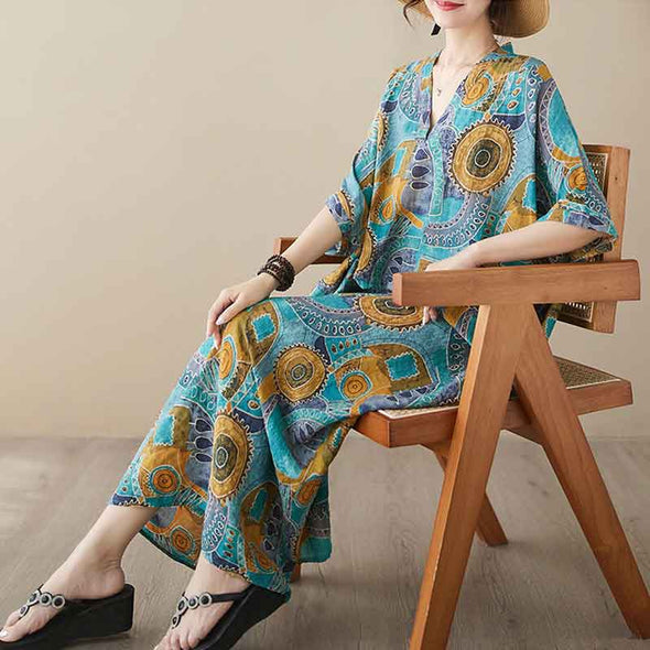 ボタニカル　ロング丈　体型カバー　夏ワンピース