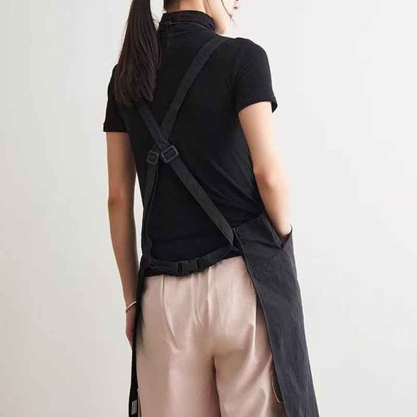 シンプルカジュアル　無地　ロング丈エプロン　バッククロス　家事　便利　エプロン