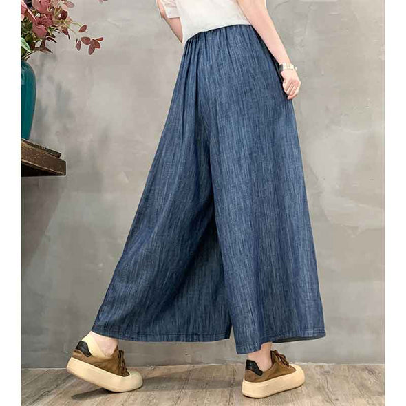 ボタニカル　楽ちん　柔らかデニム素材　ワイド風デニムパンツ