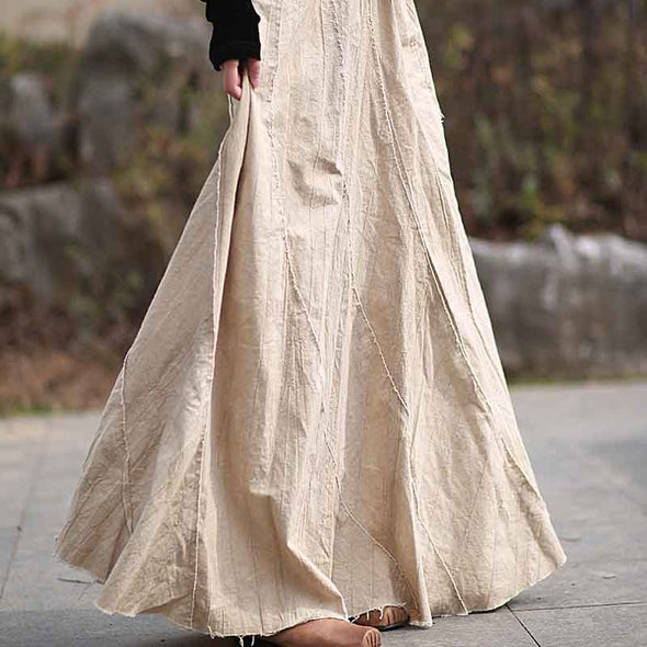 大人カジュアル　ロングマキシ丈　デニム風合　スカート　おしゃれ　かわいい　綿麻　スカート