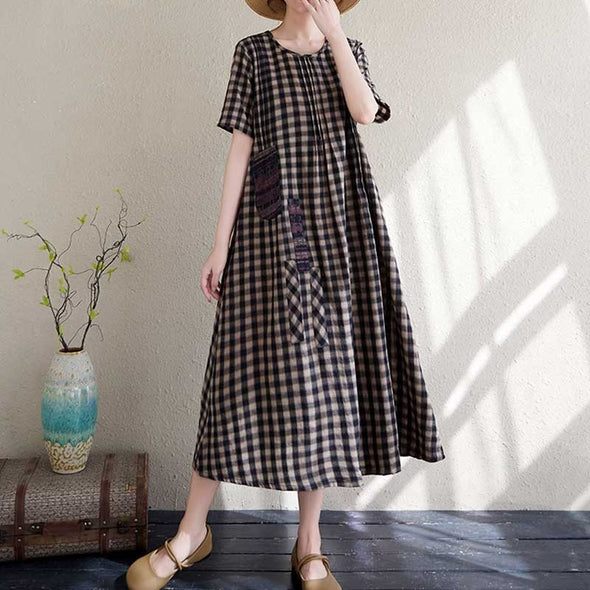 チェック柄　Ａライン　ロングワンピース