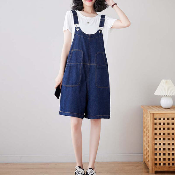 韓国ファッション　デニムサロペット　ショートパンツ