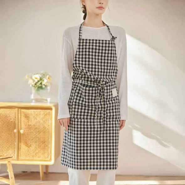 大人かわいい　チェック柄　縞々　便利　エプロン　おしゃれ　レストラン　家事　キッチン