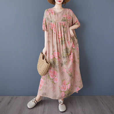 ボタニカル　夏　大人かわいい　ロング　半袖　ワンピース