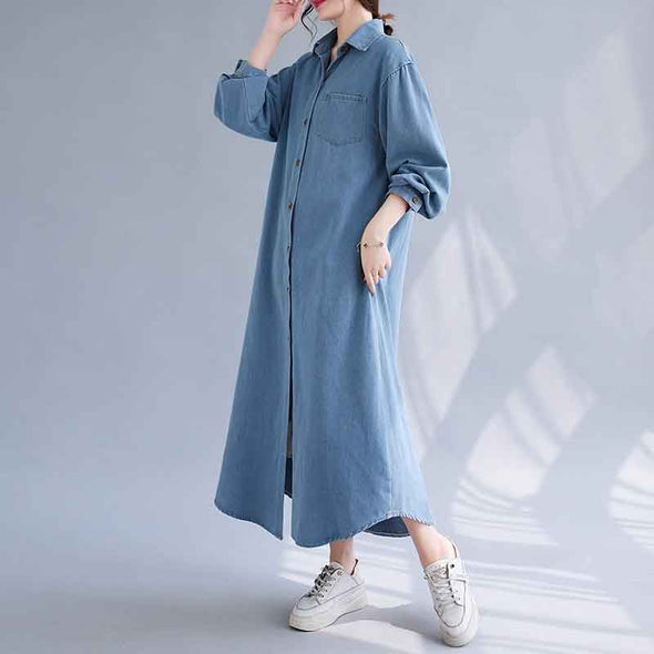 秋コーデ　薄手デニムロングアウター　羽織　ロング丈　