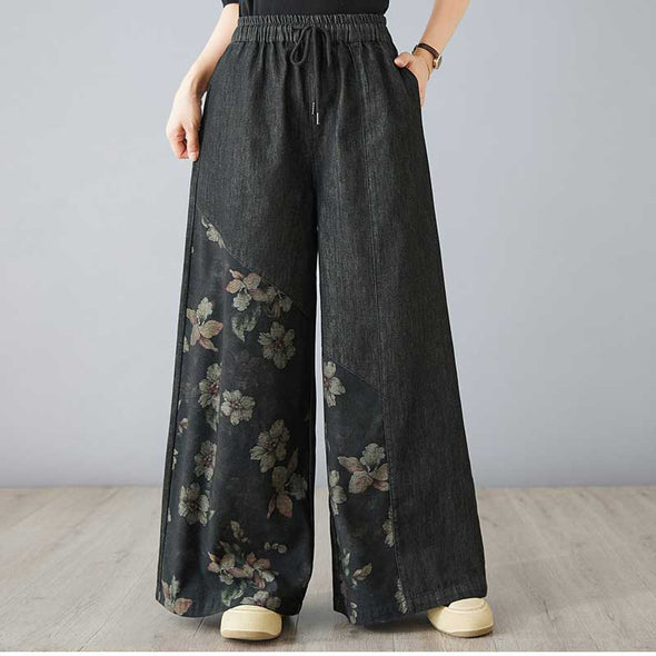 ボタニカル　ワイド風　デニムパンツ