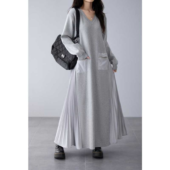 大人かわいい　サイドプリーツ　Ａライン　ロングワンピース　秋　冬　暖かい　ワンピース