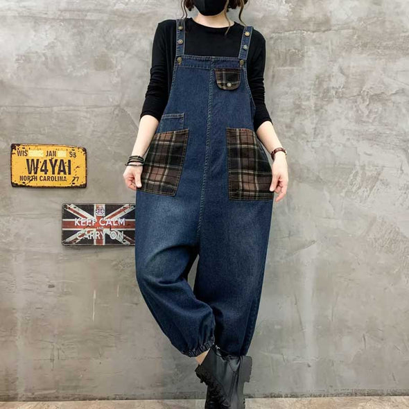 韓国ファッション　ワイド風　デニムサロペットパンツ　オールインワン
