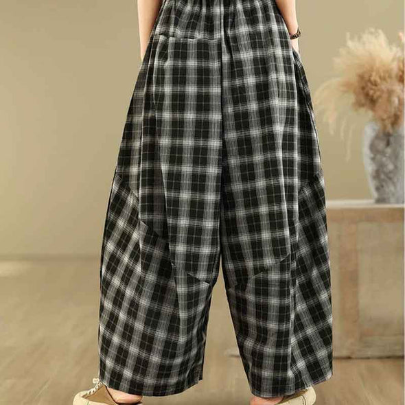 カジュアル　チェック柄　ワイド風　楽ちん　夏　パンツ