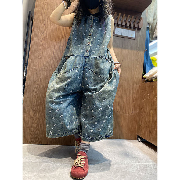 2026トレンド】花柄刺繍 高品質 9分丈 デニムオーバーオール【独占