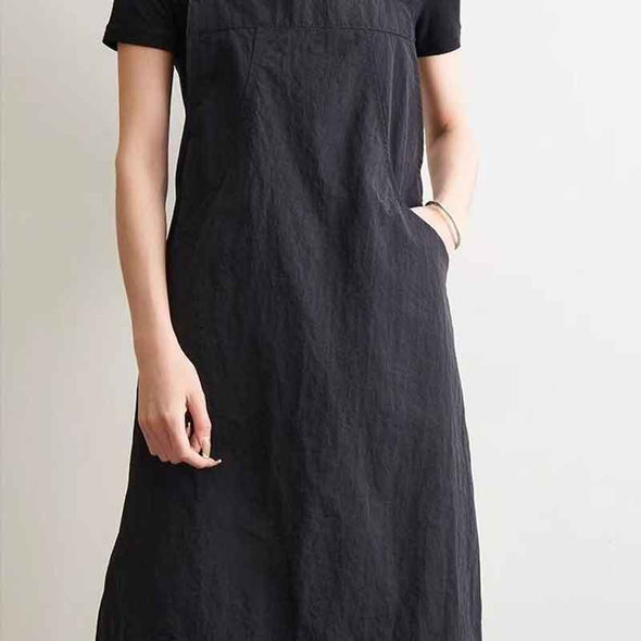 シンプルカジュアル　無地　ロング丈エプロン　バッククロス　家事　便利　エプロン