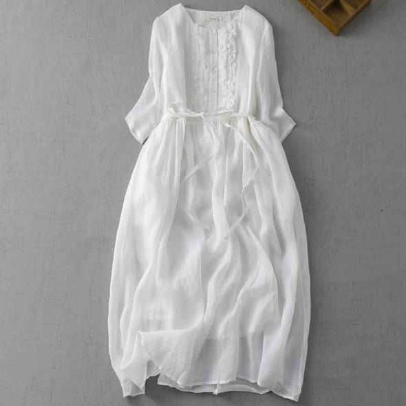 シンプルカジュアル　リボン付き　シャツワンピース　夏コーデ