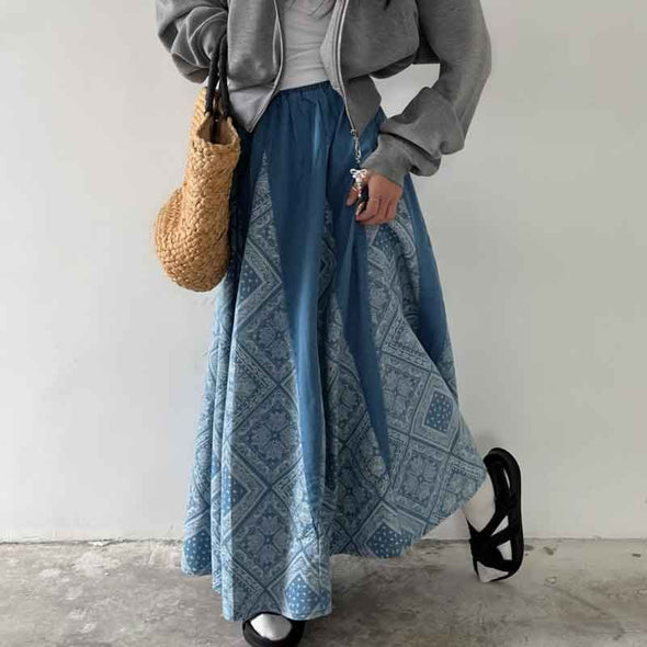 Ａラインスカート　ゴムウエスト　春夏コーデ　ロングスカート