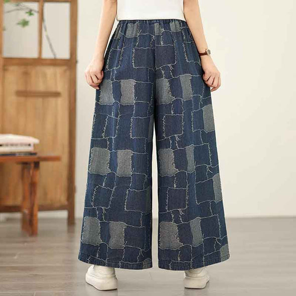 ワイド風　配色　デニムパンツ