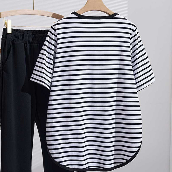 大人カジュアル　ビッグシルエット　ストライプ　夏　Tシャツ