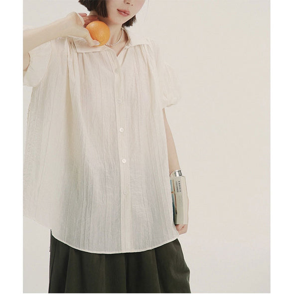 【S~XL】森ガール　フレア袖　ゆるシルエット　おしゃれシャツ