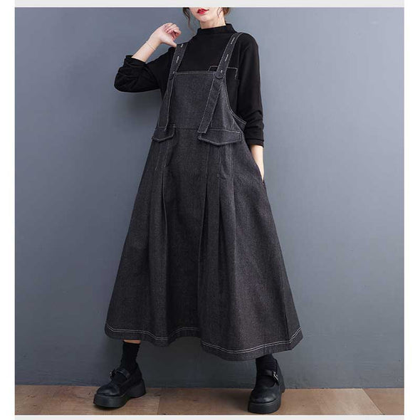 韓国ファッション　デニムサロペットワンピース　ジャンパースカート