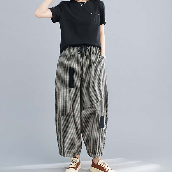 韓国ファッション　チェック柄　ワイド風　9分丈　かわいいパンツ