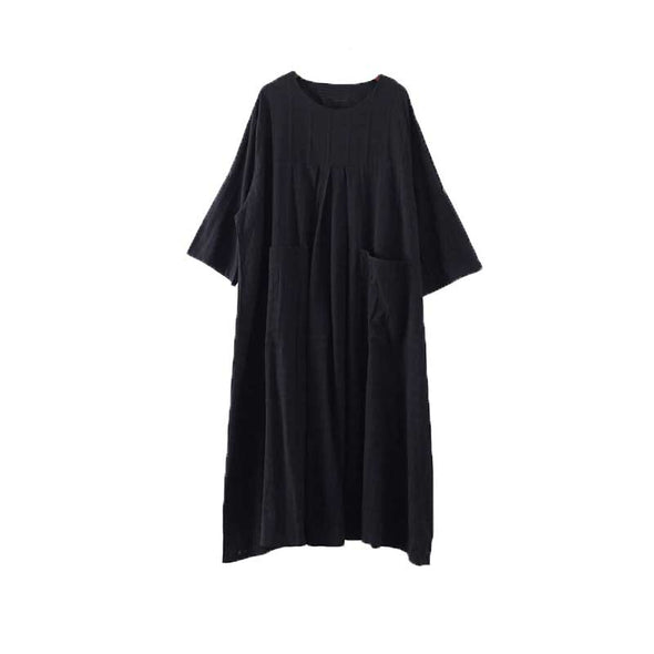 大人ファッション　着瘦せ　マキシ丈　7分袖　ロングワンピース