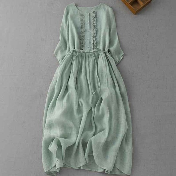 シンプルカジュアル　リボン付き　シャツワンピース　夏コーデ