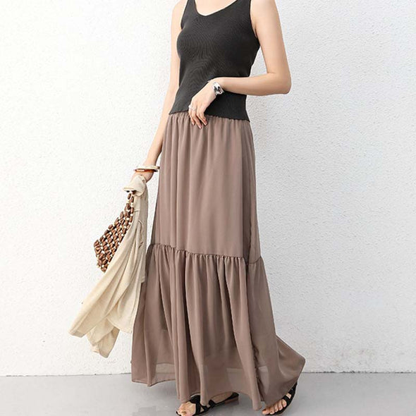 韓国ファッション　夏　ロングスカート　シフォン　おしゃれスカート