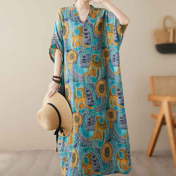 ボタニカル　ロング丈　体型カバー　夏ワンピース