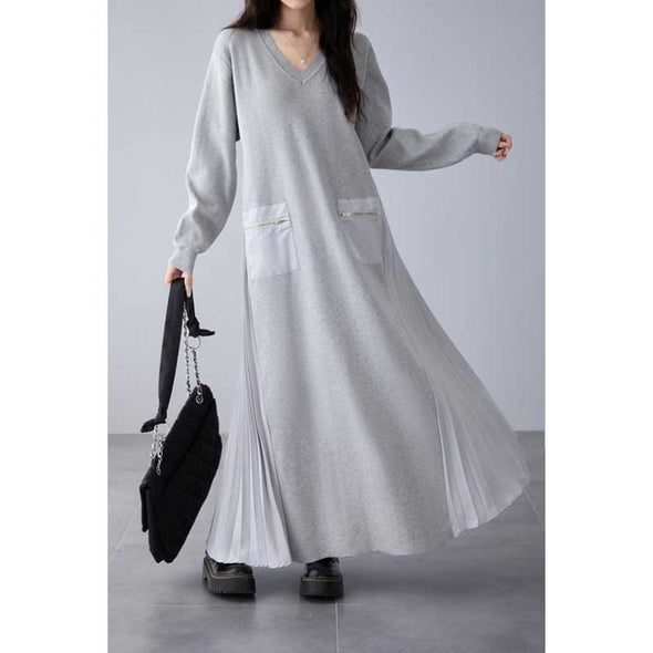 大人かわいい　サイドプリーツ　Ａライン　ロングワンピース　秋　冬　暖かい　ワンピース
