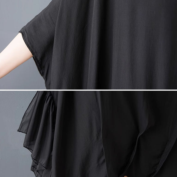 モード系　ゆるシルエット　フレア裾　体型カバー　大きいサイズ　ワンピース