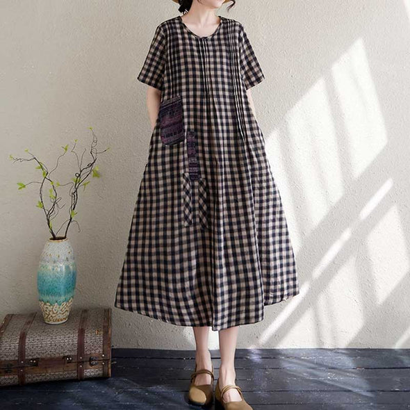 チェック柄　Ａライン　ロングワンピース