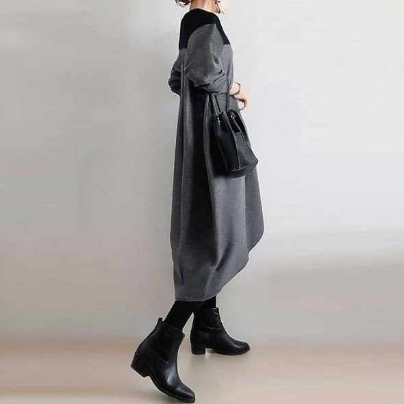 大人かわいい　切り替え　美ライン　おしゃれ　ロングワンピース