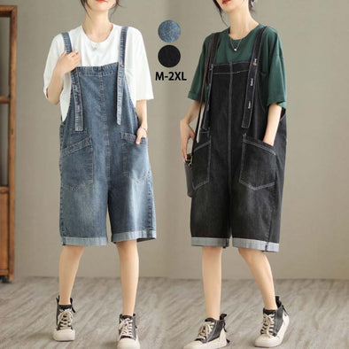 韓国ファッション　夏デニムサロペット　ショートパンツ　