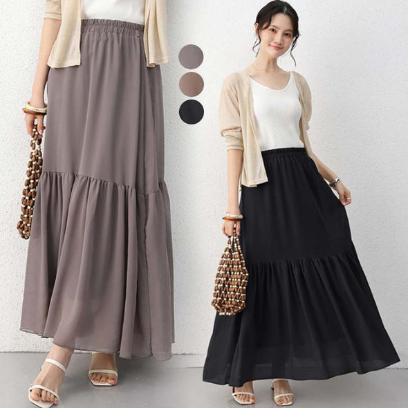 韓国ファッション　夏　ロングスカート　シフォン　おしゃれスカート