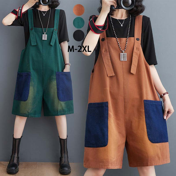 韓国ファッション　ショートパンツ　デニムサロペット　