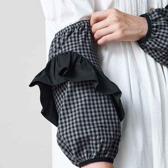 アームカバー　袖カバー　かわいい　チェック柄　フリルデザイン　おしゃれコーデ　花屋　カフェ