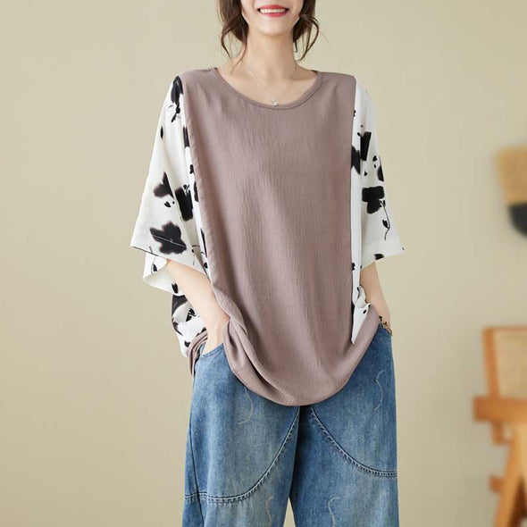 韓国ファッション　エレガント　切り替え　ドルマン風　ブラウス　人気　Tシャツ