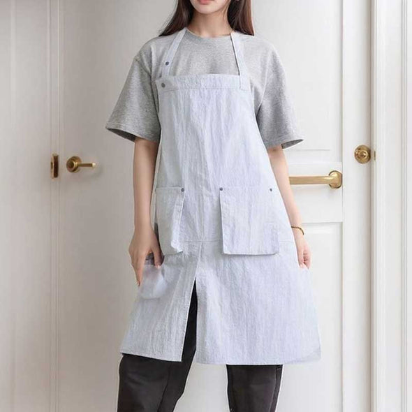 ナチュラル感　無地　スリット入り　動きやすい　エプロン　カフェ風