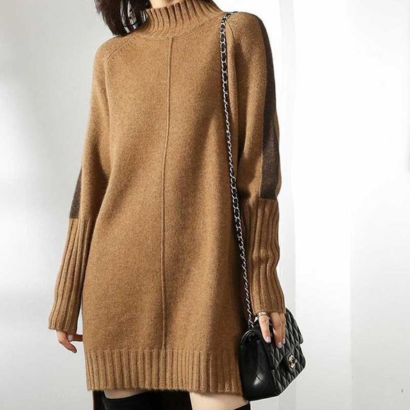 トレンドファッション　ハーフネック　アシメ裾　チュニック　ニットセーター