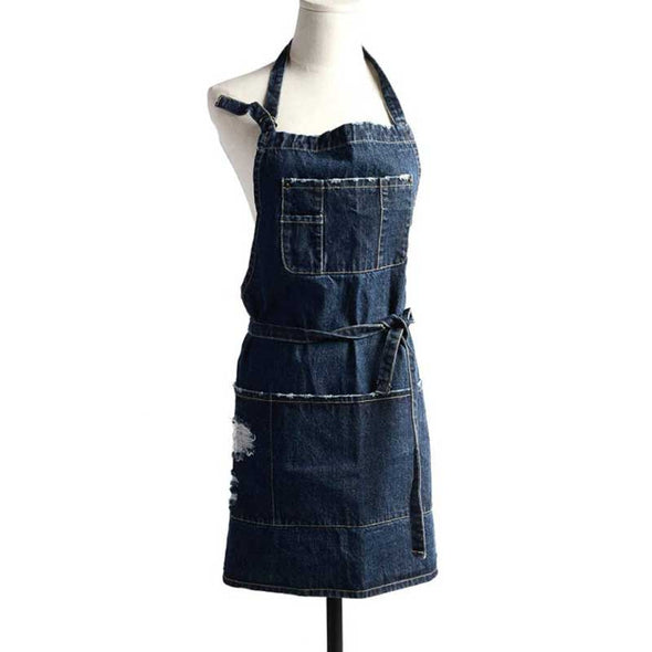 人気デニムエプロン　ダメージ入り　かわいい　おしゃれ　デニムエプロン　丈夫