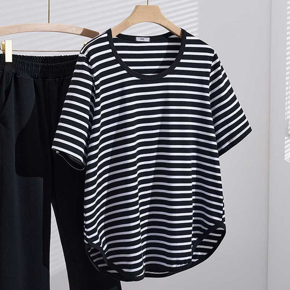 大人カジュアル　ビッグシルエット　ストライプ　夏　Tシャツ
