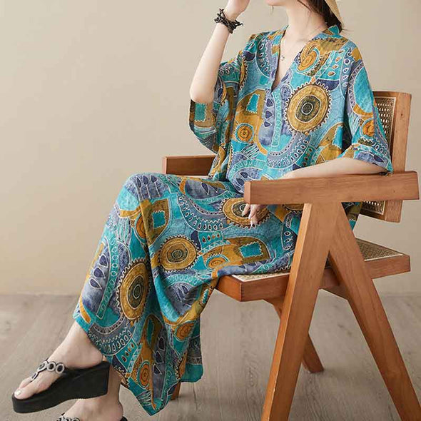 ボタニカル　ロング丈　体型カバー　夏ワンピース