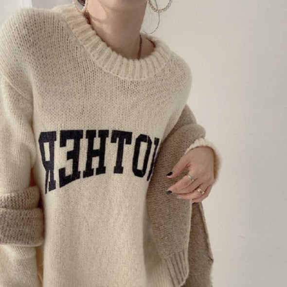 韓国ファッション　アルファベット　ぬけ感　秋冬　ニットセーター