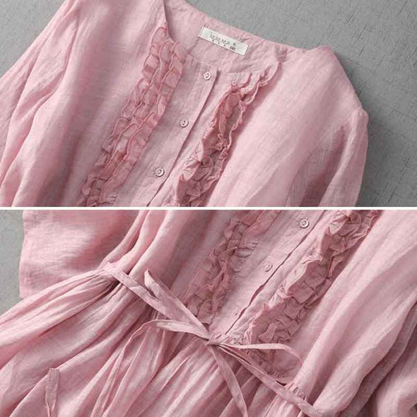 シンプルカジュアル　リボン付き　シャツワンピース　夏コーデ