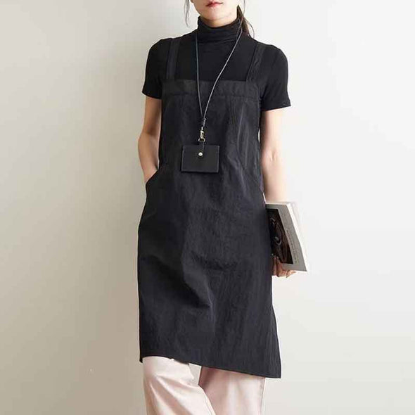 シンプルカジュアル　無地　ロング丈エプロン　バッククロス　家事　便利　エプロン